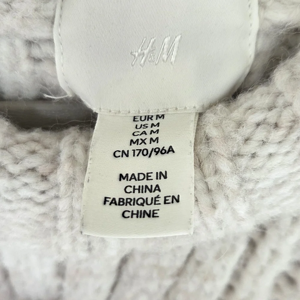 H&M Alpaca Blend Cable Knit Sweater Cream Medium - Picture 4 of 7